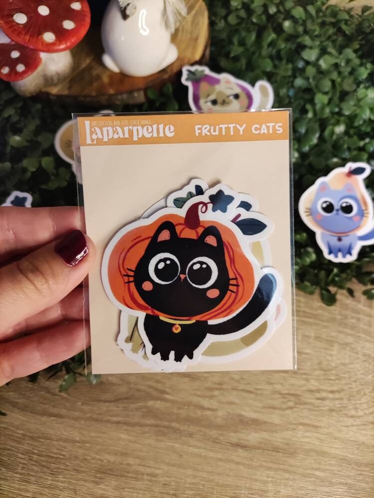 Pack de 5 stickers chats fruits / chats légume/ stickers mignons / idée cadeau