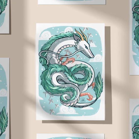 Print A5 " dragon de la rivière " / illustration mignonne / dragon nostalgie dessin animé