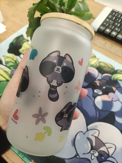 Tumbler/ Tasse en verre mignonne Nugget  le raton laveur kawaii