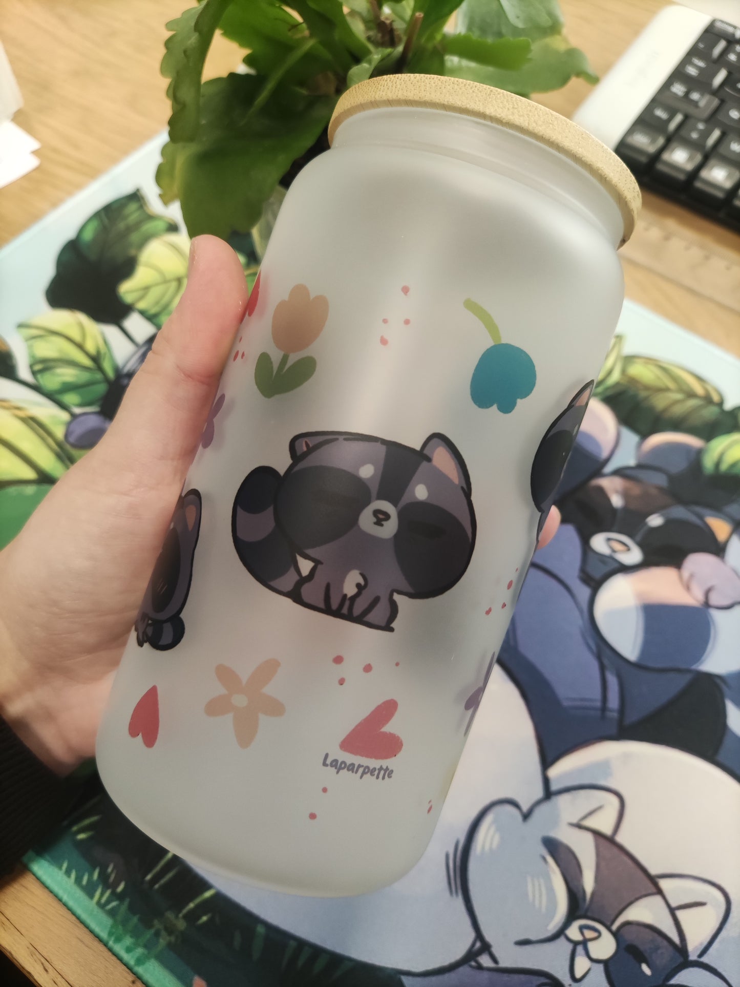 Tumbler/ Tasse en verre mignonne Nugget  le raton laveur kawaii