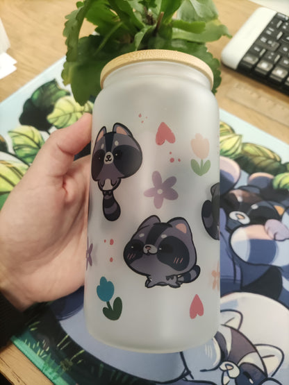 Tumbler/ Tasse en verre mignonne Nugget  le raton laveur kawaii