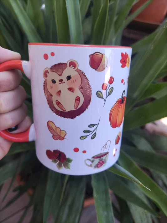 Mug mignon d'automne "Bibouille le herisson" bicolore