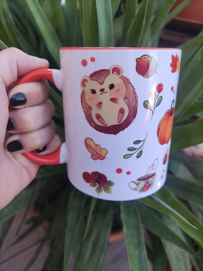 Mug mignon d'automne "Bibouille le herisson" bicolore