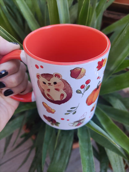 Mug mignon d'automne "Bibouille le herisson" bicolore