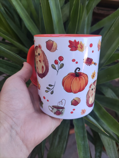 Mug mignon d'automne "Bibouille le herisson" bicolore