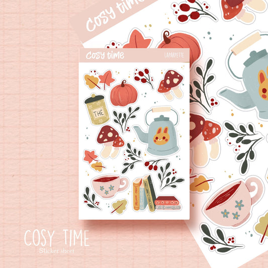 Planche de stickers pour BuJo/ planner ou decoration / autocollants mignons / cosy Time / cottagecore / automne hiver inspiration