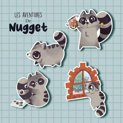 Pack de 4 stickers Nugget/ raton laveur mignon/ stickers kawaii