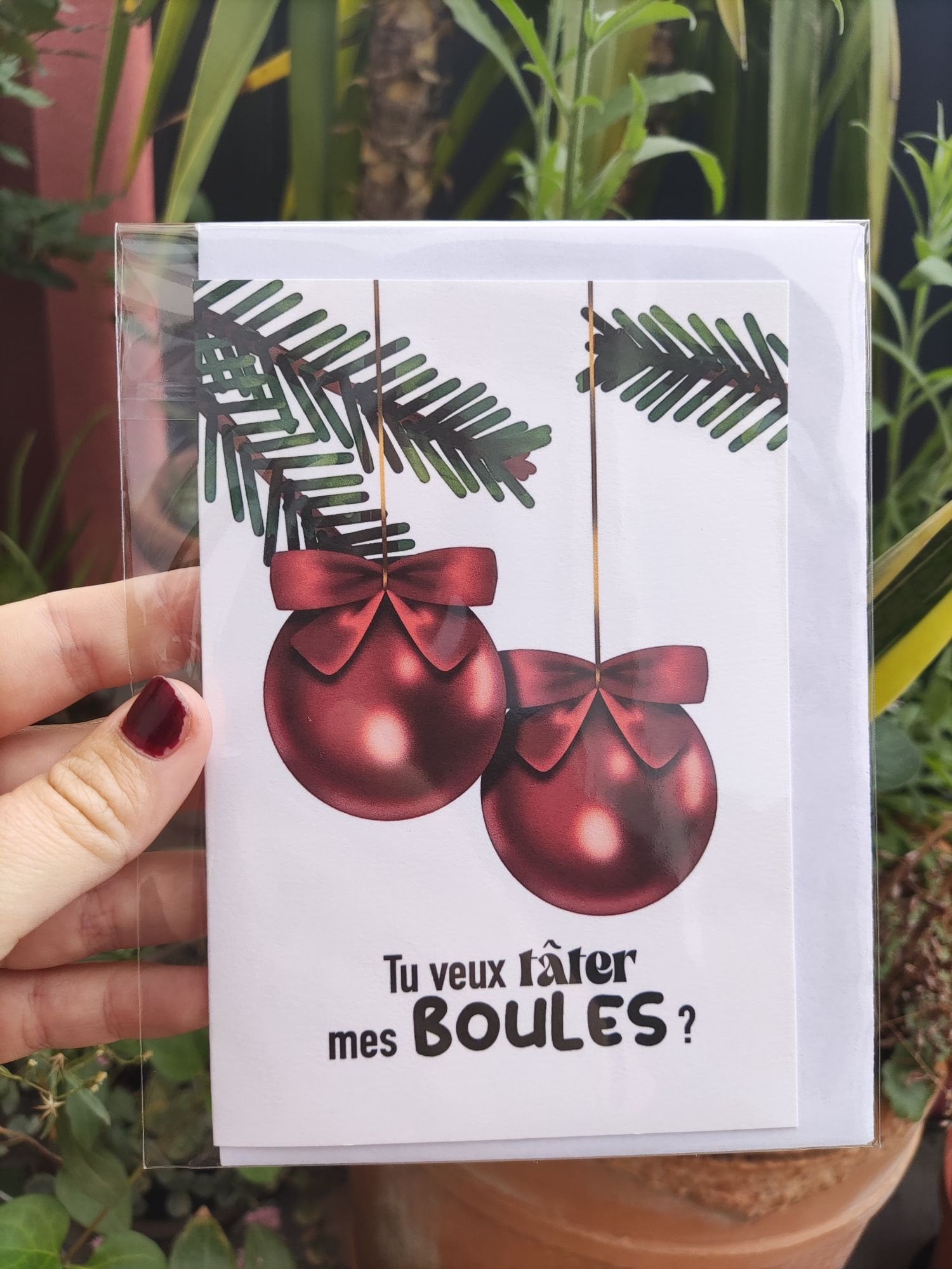 carte de voeux "tâte mes boules" idée cadeau