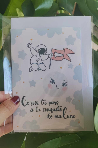 carte de vœux "Destination Lune" idée cadeau st valentin