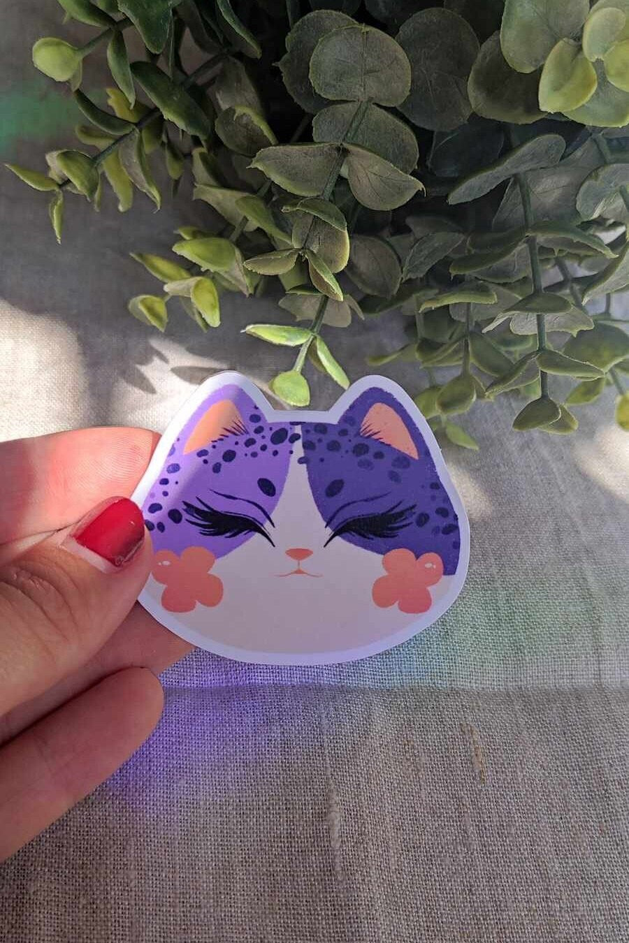 Sticker chat violet mignon