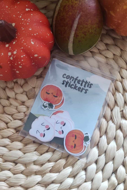 Confettis de stickers fantômes et citrouilles par 10 / mini stickers/ sticker mignons/ stickers bujo / stickers Halloween