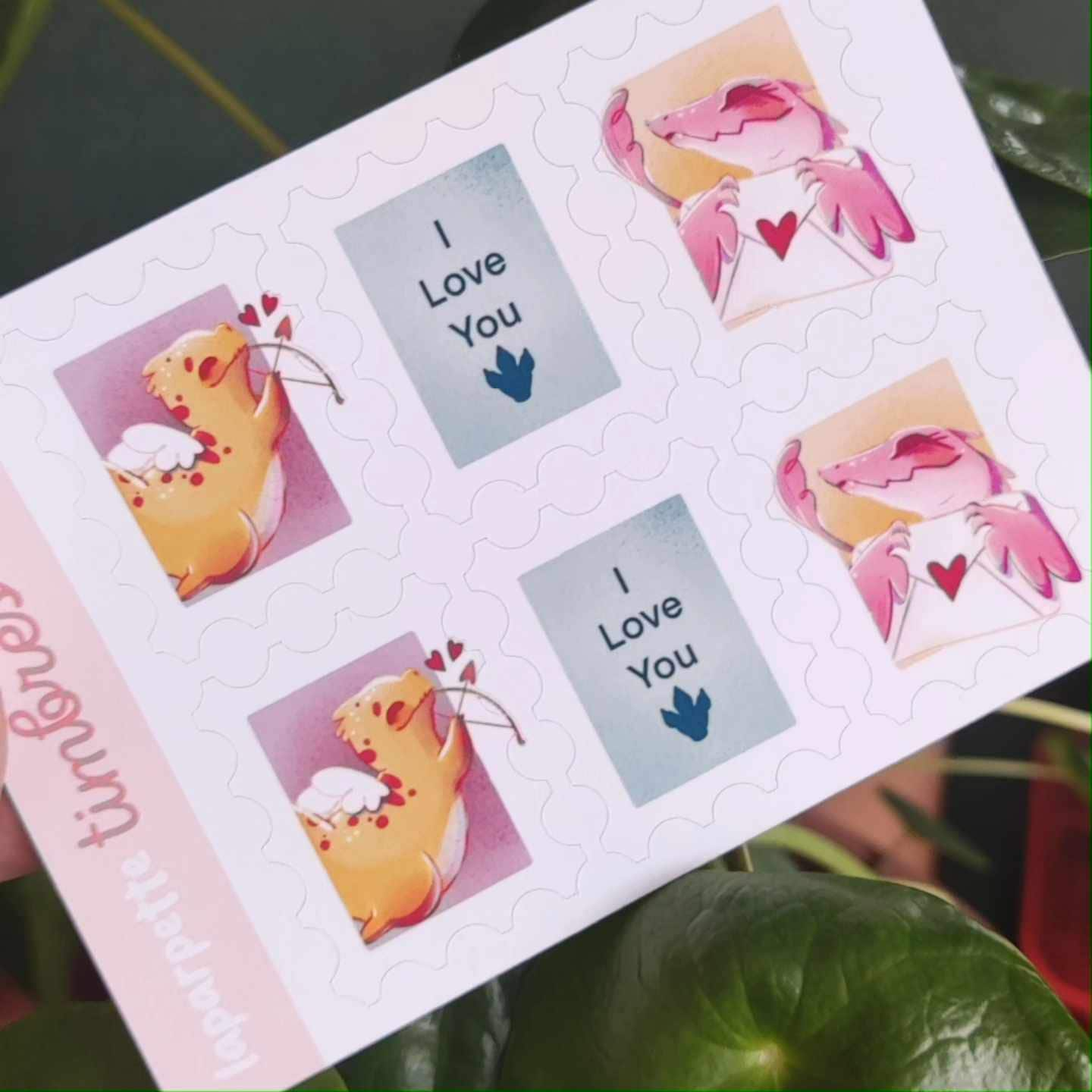 Sticker faux timbres / sticker mignon/ decoration de planner / idee cadeau st valentin / dinosaures amoureux