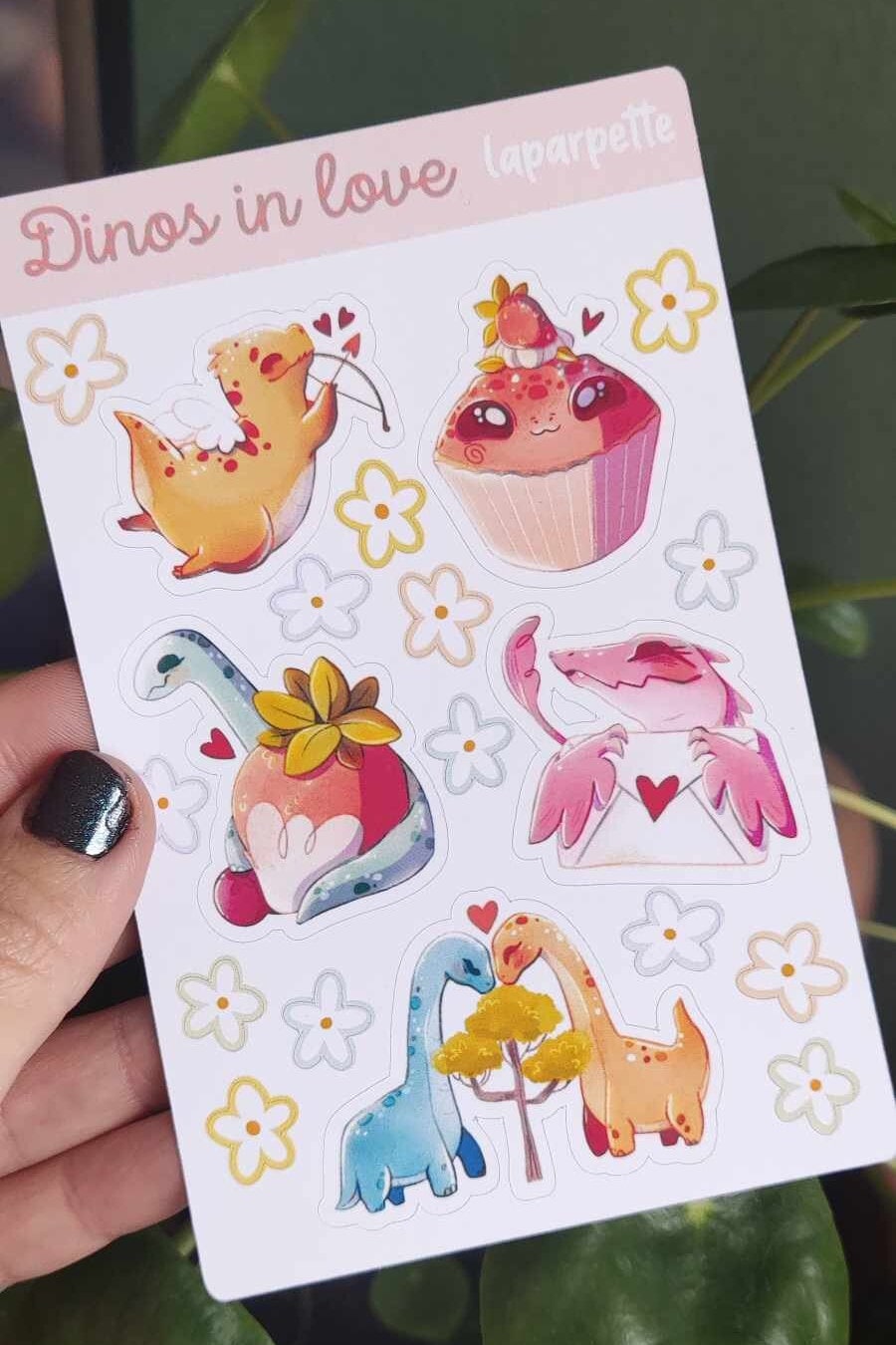 Planche de stickers pour BuJo/ planner ou décoration / autocollants mignons / dinosaures amoureux / idée cadeau st valentin