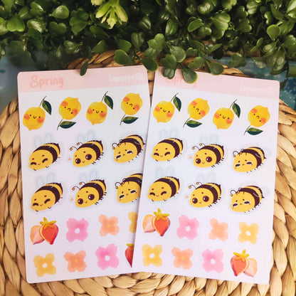 Planche de stickers pour BuJo/ planner/ autocollants mignons / fleurs aquarelle / idée cadeau printemps rose / abeille mignonnes