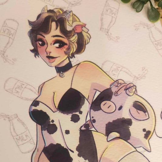 Waifu Moo print format A5, femme vache 2024 version