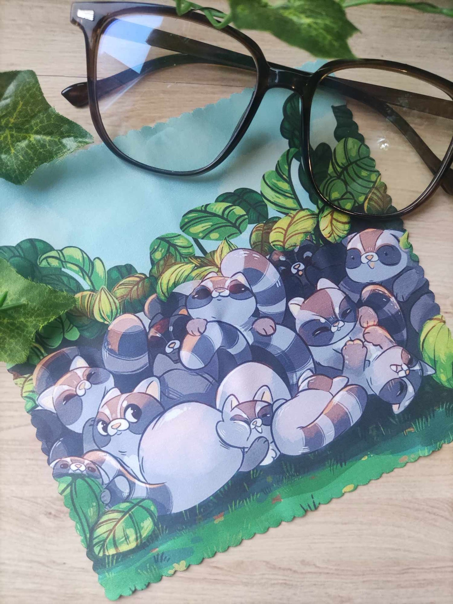 Adorable Chiffon Microfibre Pour Lunettes " Famille de Ratons Laveurs" kawaii